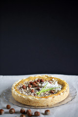 Hazelnut and white chocolate pie dessert, rustic