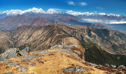 Panoramic view of himalayas range from Pikey peak