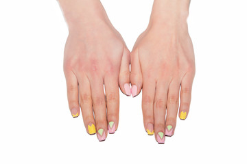 Female Manicure, women's hands on a white background