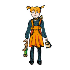 Girl with a teddy bear and a handbag