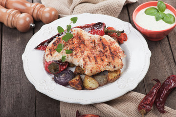Grilled chicken steak with vegetables