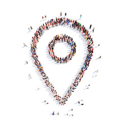 people in the shape of a map pointer.