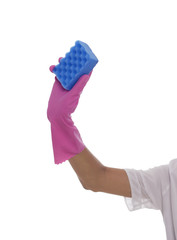 Hand with cleaning sponge