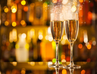 Glasses of champagne with blur background
