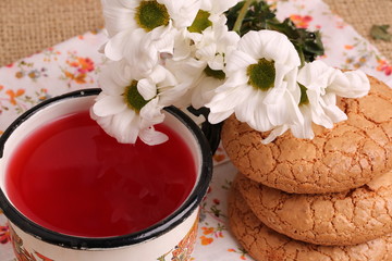compote juice with daisies almond biscuits morning breakfast lunch dinner home kitchen organic health eco rustic kitchen