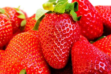 ripe strawberries on a white background selective soft focus