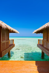 Water bungalows on tropical Maldives island