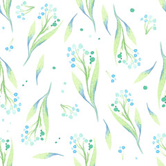 Seamless vector pattern with watercolor floral elements and drop