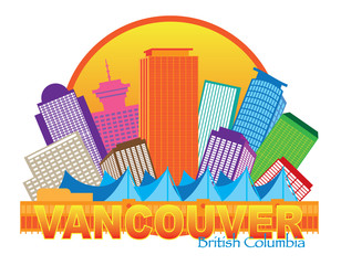 Vancouver BC Canada Skyline Circle Color Illustration
