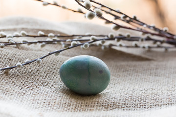 willow branches Easter egg spring retro vintage selective soft focus on one bud