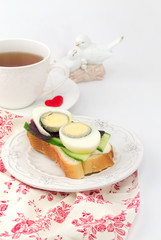 sandwich egg cucumber tea breakfast lunch dinner white background organic eco healthy life diet homemade food