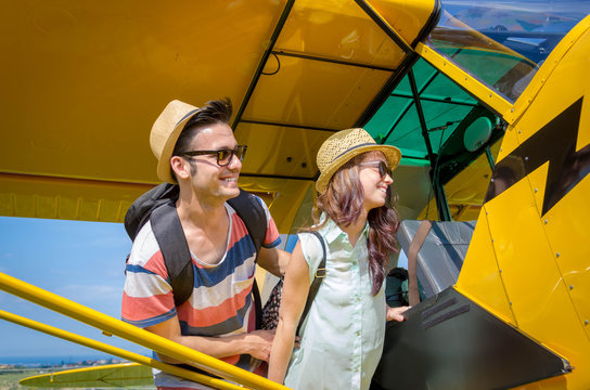 couple of guys are going up on a private plane