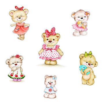 Set of cute Teddy bears girls