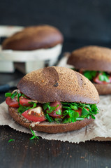 Italian tomato bruschetta with chopped vegetables, herbs and oil