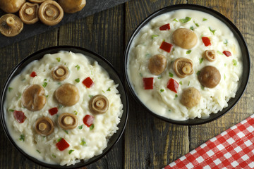 Saffron Milk Cap mushroom rice with white wine sauce