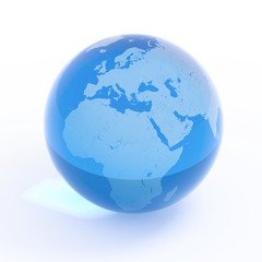 Planet Earth blue water globe isolated with clipping path on white