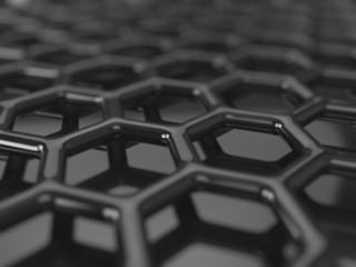 Abstract dark background - hexagonal carbon structure 3D render