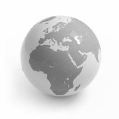 World map globe isolated with clipping path on white - Africa, Europe, Asia