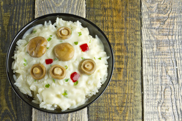 Saffron Milk Cap mushroom rice with white wine sauce