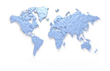 Origami 3D world map isolated with clipping path