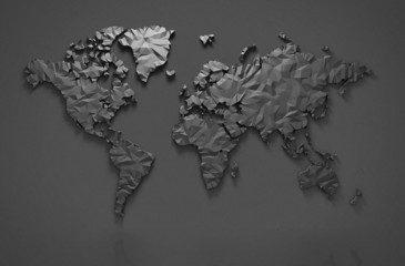 Origami 3D world map isolated with clipping path