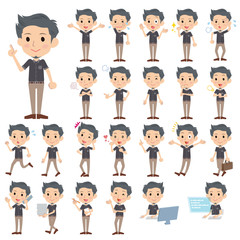 黒半袖シャツ短髪あごひげ男性／同じシリーズはtoyotoyoポートフォリオ内から「親しみ　デフォルメ」と検索してください