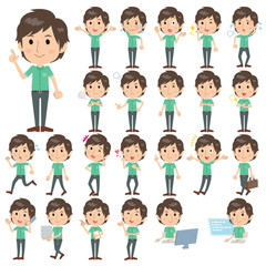 緑半袖シャツ男性／同じシリーズはtoyotoyoポートフォリオ内から「親しみ　デフォルメ」と検索してください