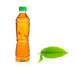 bottle of ice tea and green tea on white background