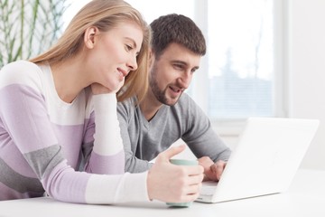 Laptop, Couple, Happiness.