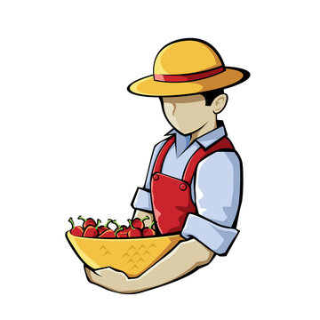Farmer Holding Chilli Illustration
