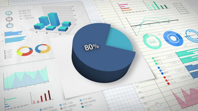 80 percent Pie chart with various economic finances graph.