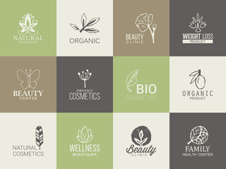 Natural, organic and beauty logo template with hand drawing icon