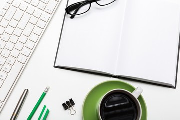 Desk, paper, closeup.