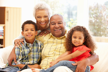 African American grandparents and grandchildren - obrazy, fototapety, plakaty