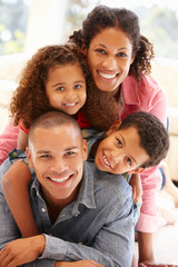 Mixed race family at home