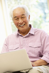 Senior Asian man using laptop