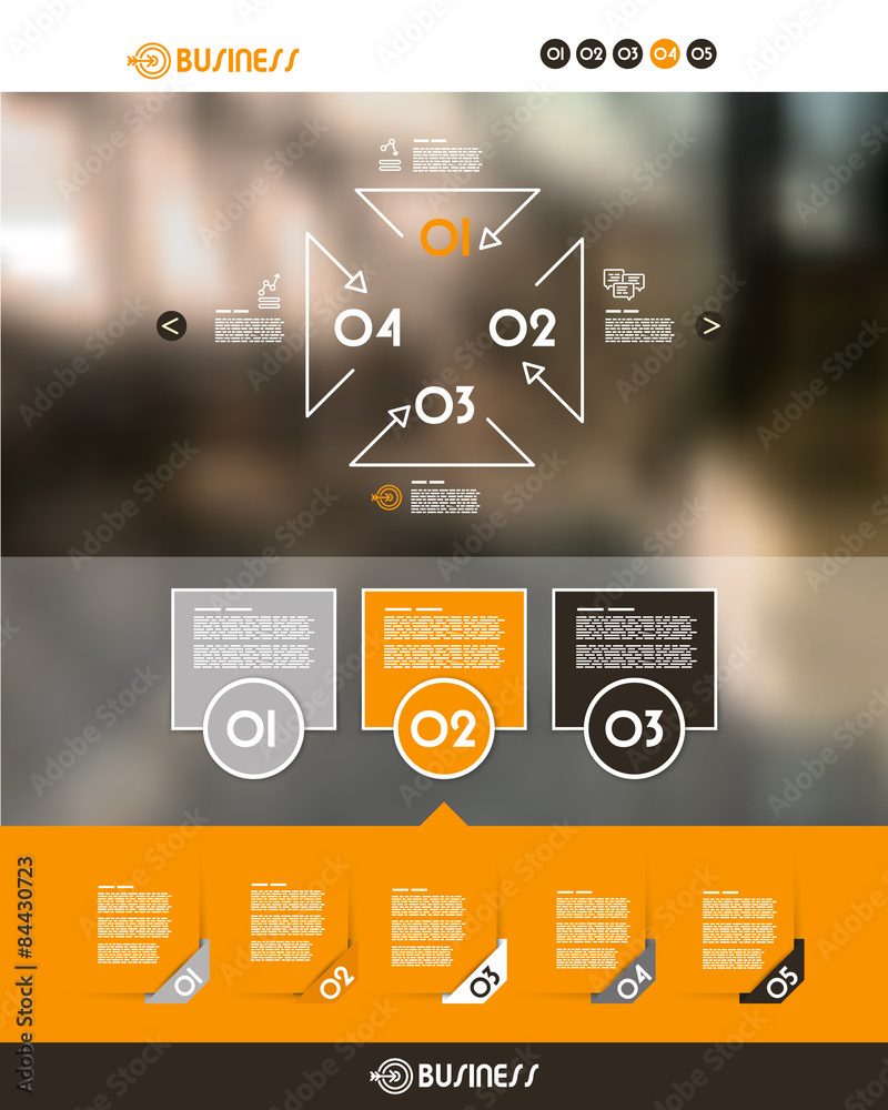 Canvas Prints orange website template with fozr triangles