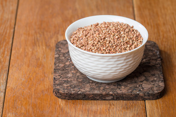 Buckwheat in white bowl
