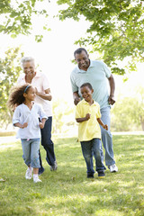 Fototapeta premium African American Grandparents With Grandchildren Walking In Park