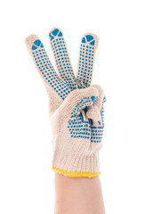 Thin work gloves shows three fingers.