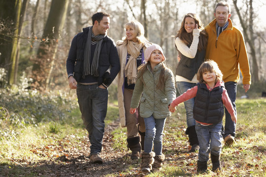 3 Generation Family On Country Walk In Winter