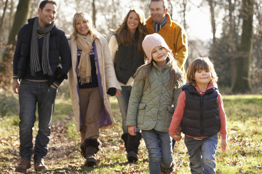 3 Generation Family On Country Walk In Winter