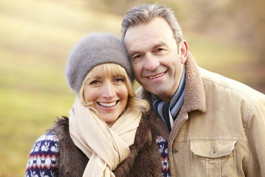 Portrait Senior Couple Outdoors In Winter