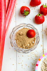 Rhubarb, Strawberries, Brown Soft Sugar, Porridge Oats, Orange