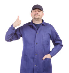 Worker in blue wear with ok sign.