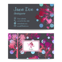 Business card with imprints of leaves.