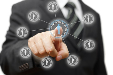 businessman is pressing virtual person, concept of management,st