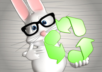 Hase recycle recycling Symbol 3D weiß zeigen Comic