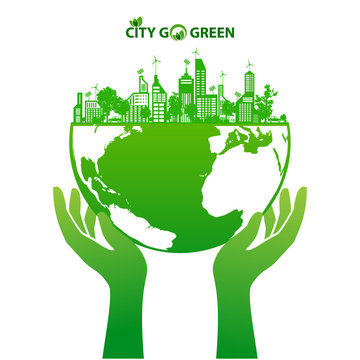 City energy conserve with green earth and forest abstract