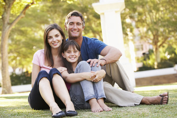 Family Sitting On Grass In Summer Park